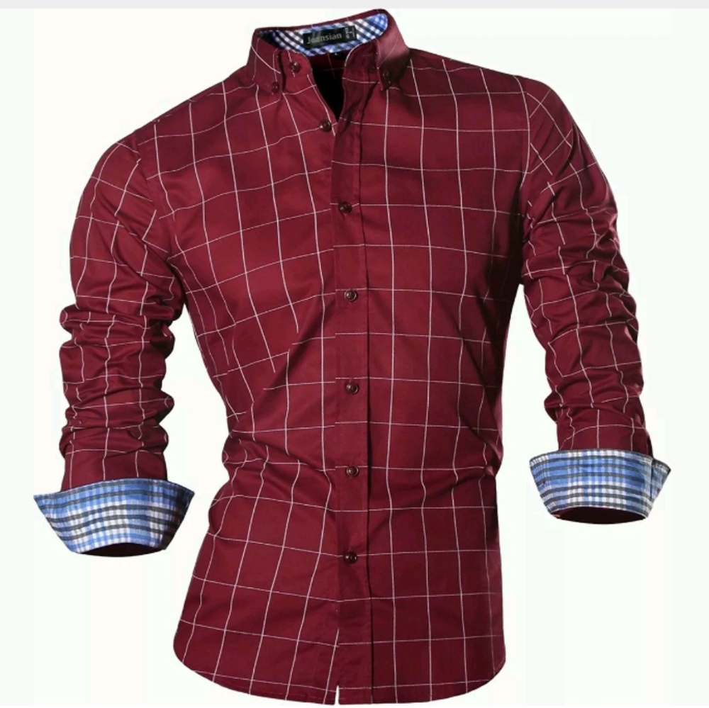 jeansia Men's Long Sleeve Plaid Slim Fit Button Do